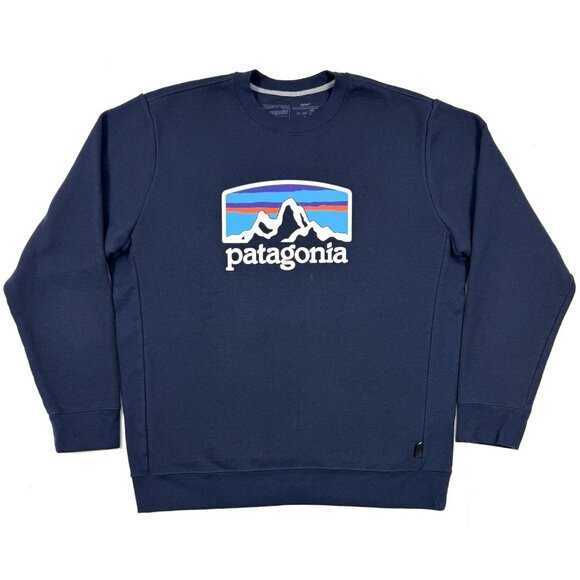 Patagonia Mens Sweatshirt Fitz Roy Horizons Uprisal Crew Size Large Navy Blue - Picture 1 of 10